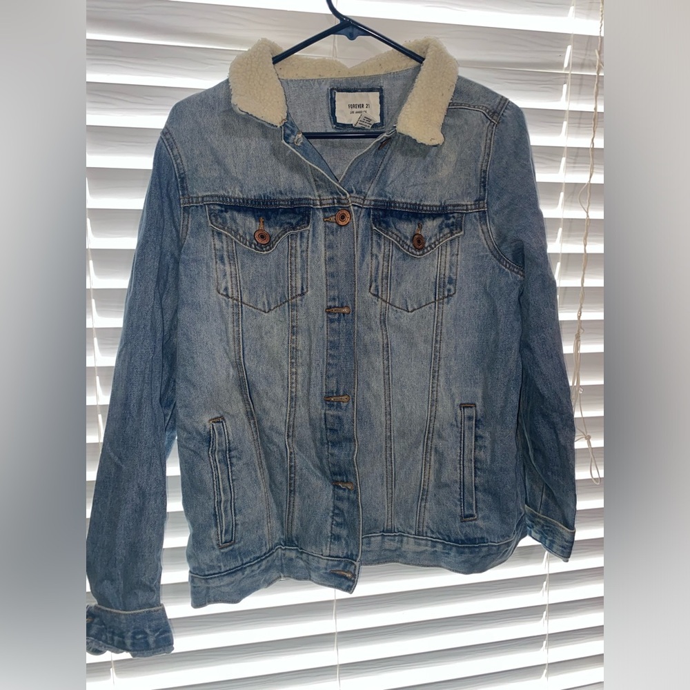 Forever 21 Denim Jacket Womens Large Jean Sherpa Collar Button Western Capsule
